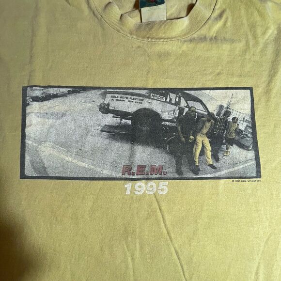Vtg REM 1995 Tour Band T Shirt Mens XL Fruit Of The Loom Cotton Rock Tees Shirt - Picture 2 of 13